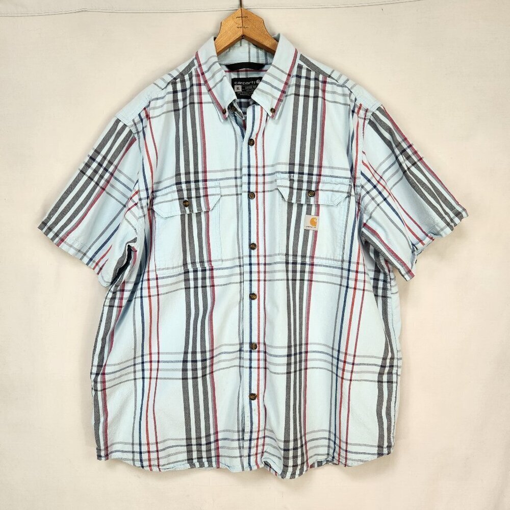 Carhartt Loose Fit Button Up Short Sleeve Plaid Shirt Men's XL Workwear Ranch